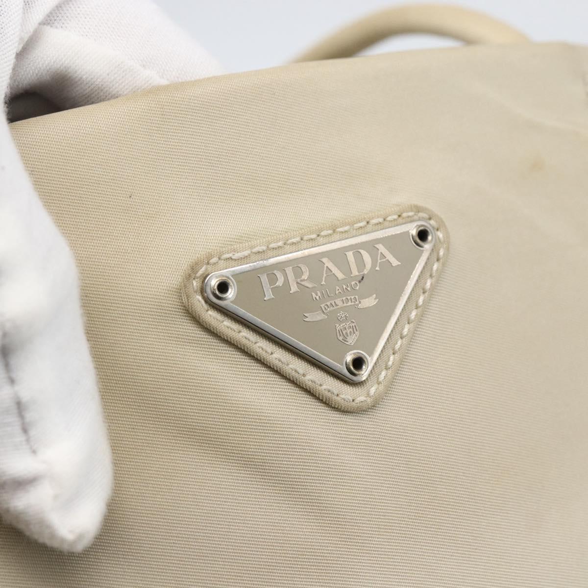 PRADA Tote Bag Nylon Beige Silver Auth 173539