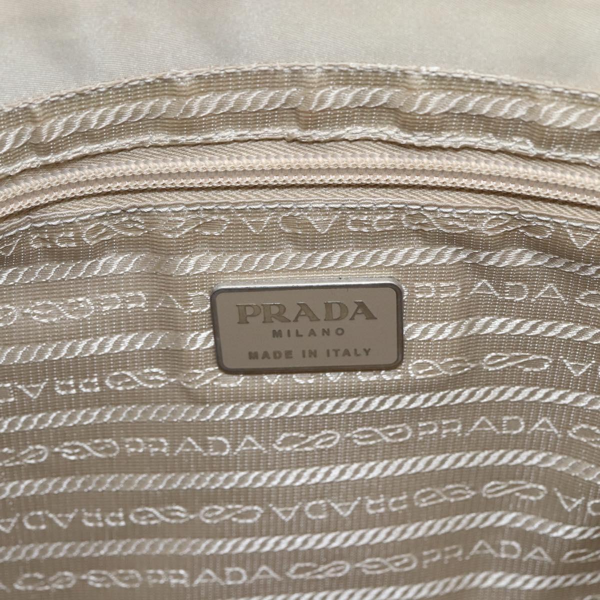 PRADA Tote Bag Nylon Beige Silver Auth 173539