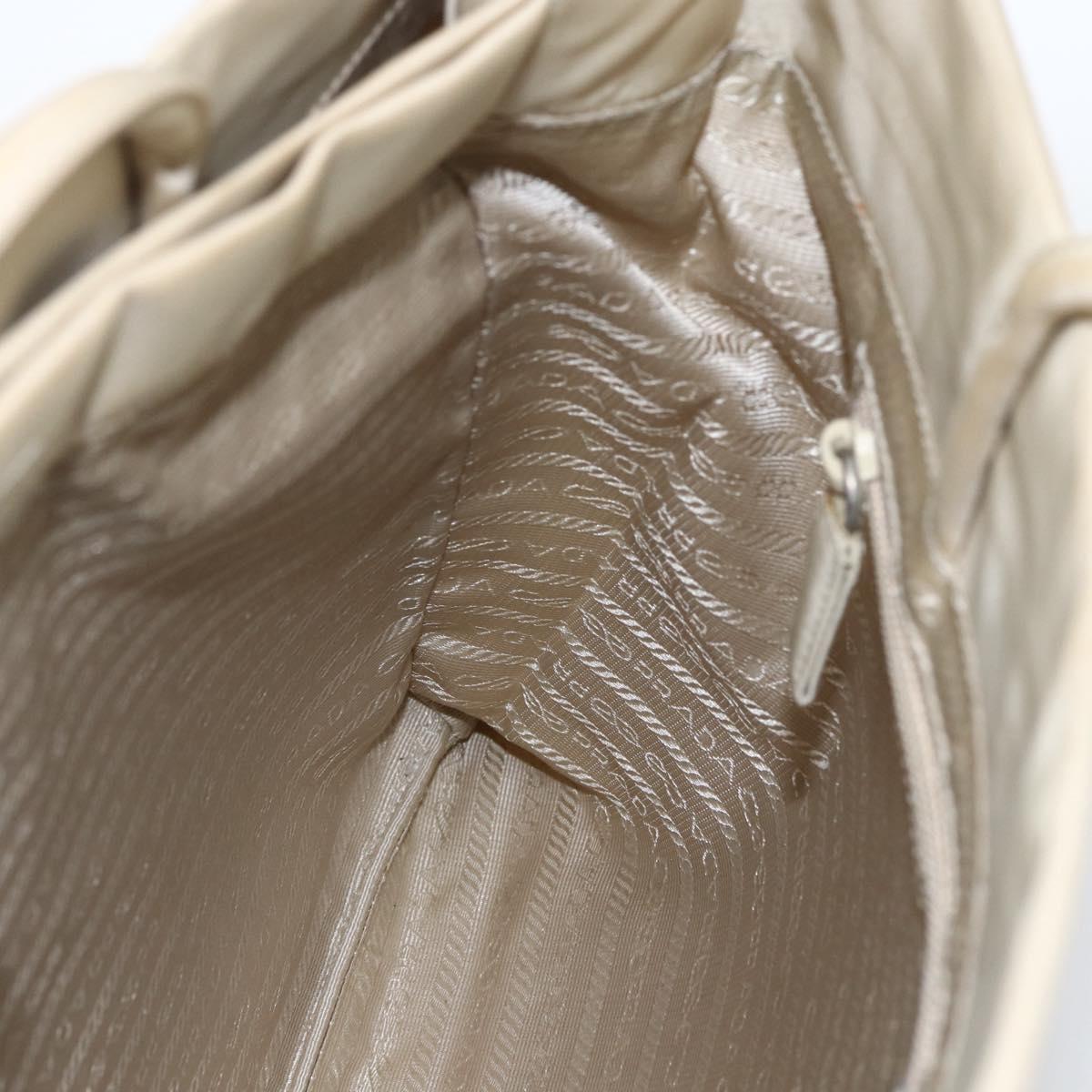 PRADA Tote Bag Nylon Beige Silver Auth 173539