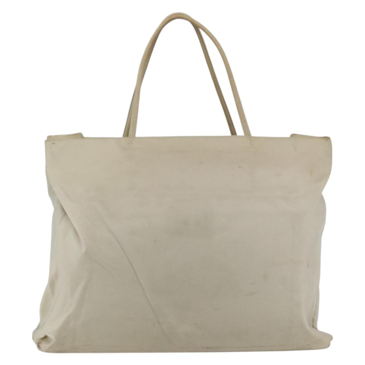 PRADA Tote Bag Nylon Beige Silver Auth 173539