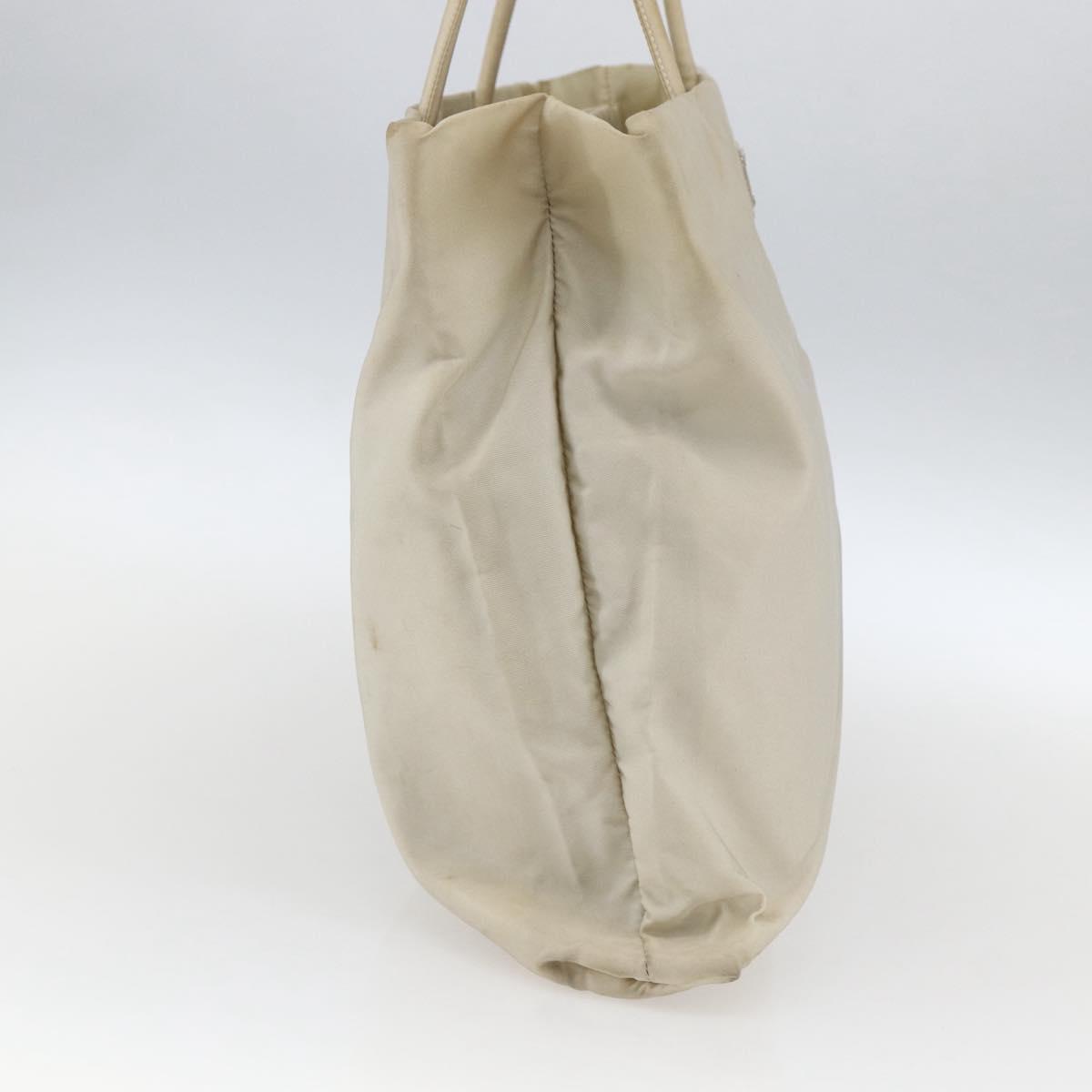PRADA Tote Bag Nylon Beige Silver Auth 173539