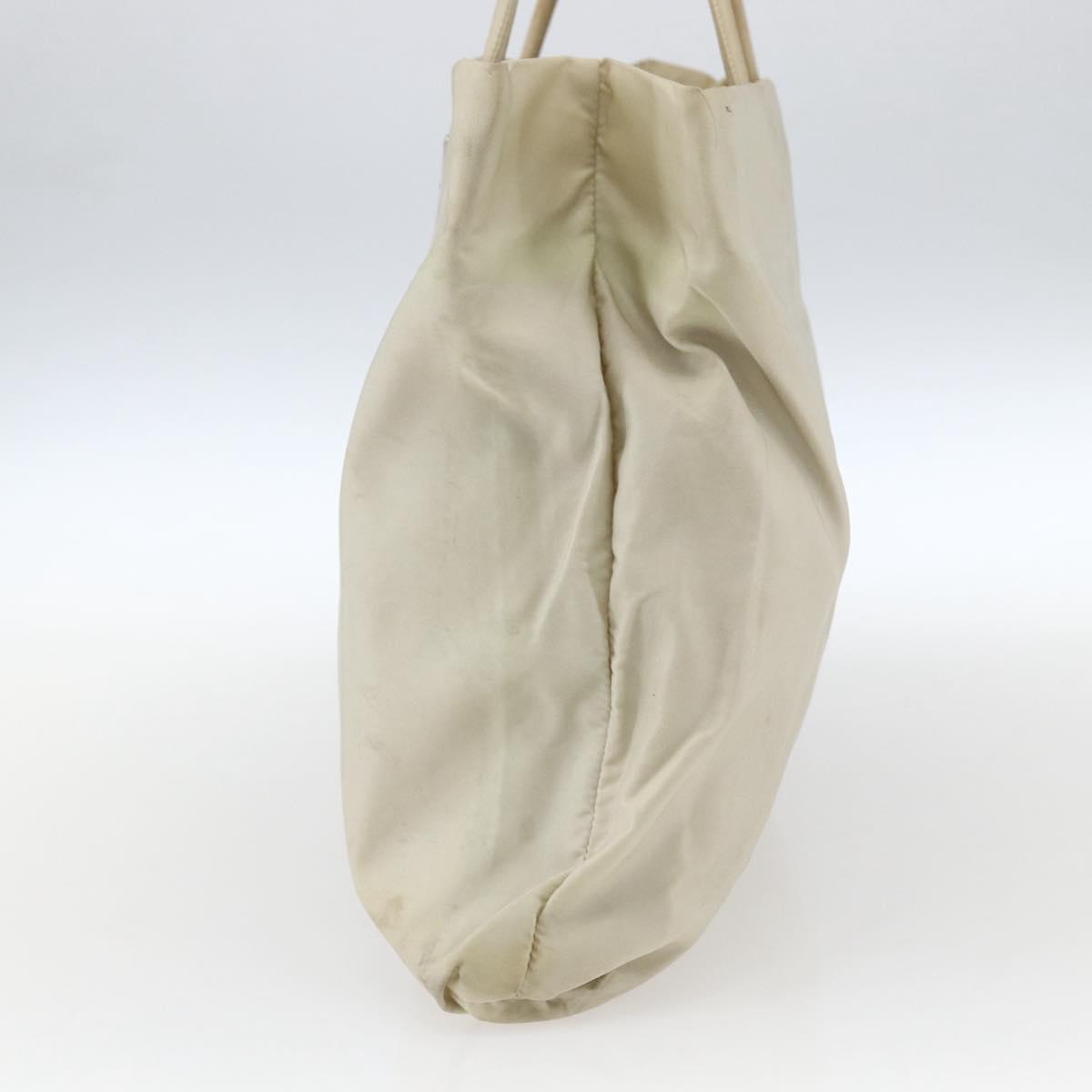 PRADA Tote Bag Nylon Beige Silver Auth 173539