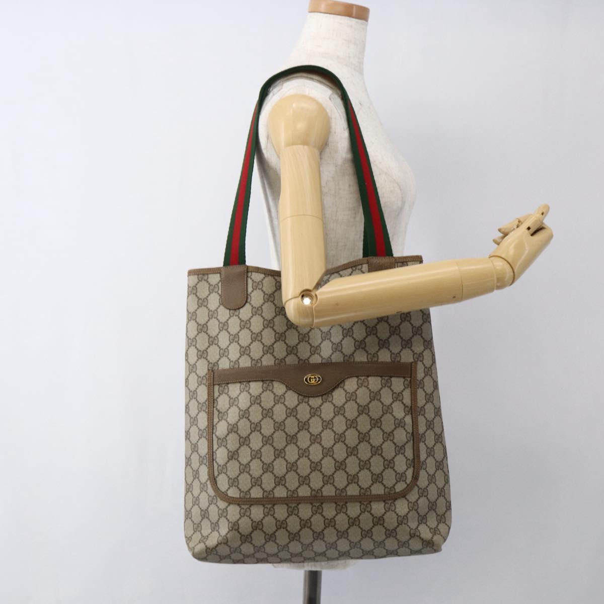 GUCCI GG Supreme Web Sherry Line Tote Bag PVC Beige Gold 39 02 003 Auth 173540