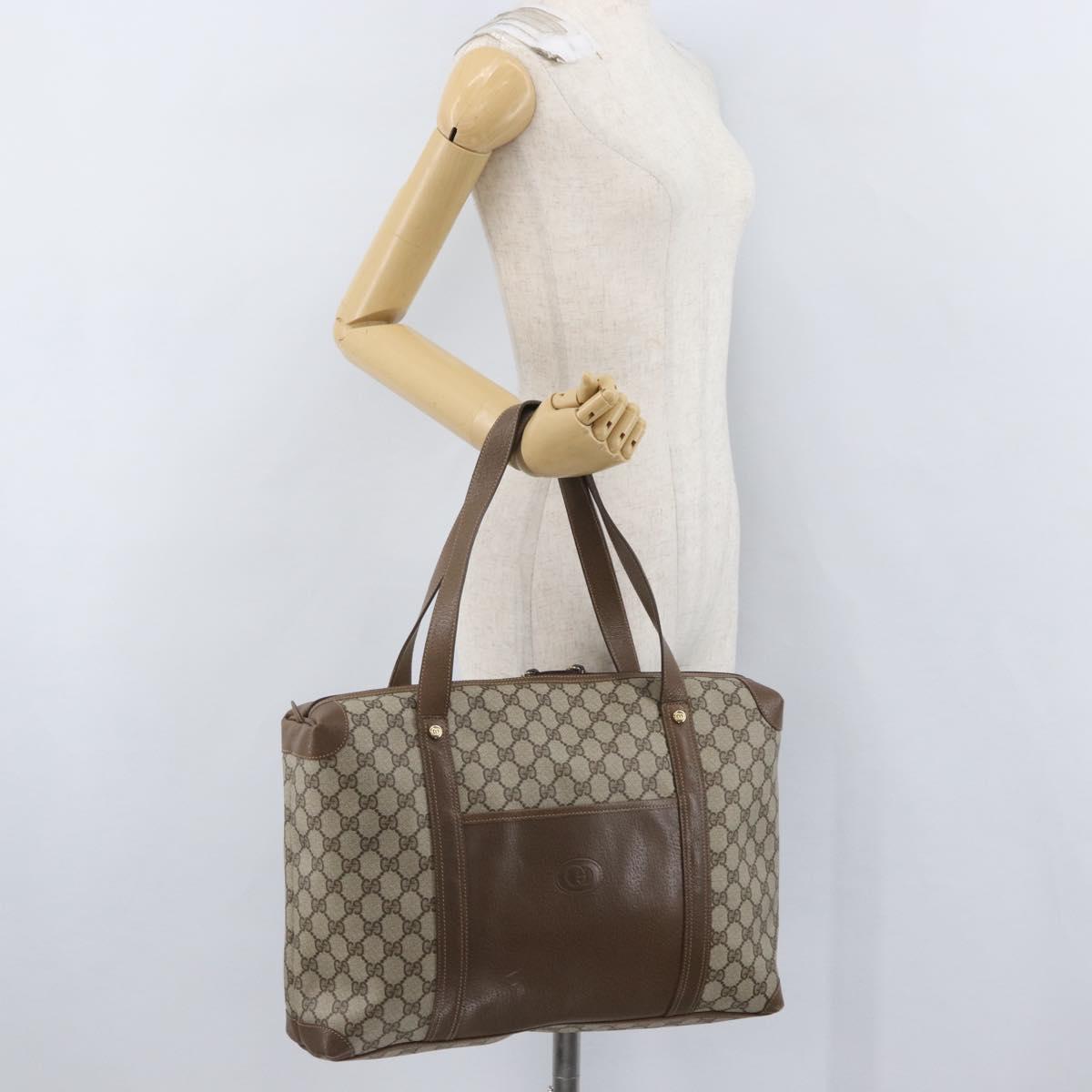 GUCCI GG Supreme Tote Bag PVC Leather Beige Auth 173541