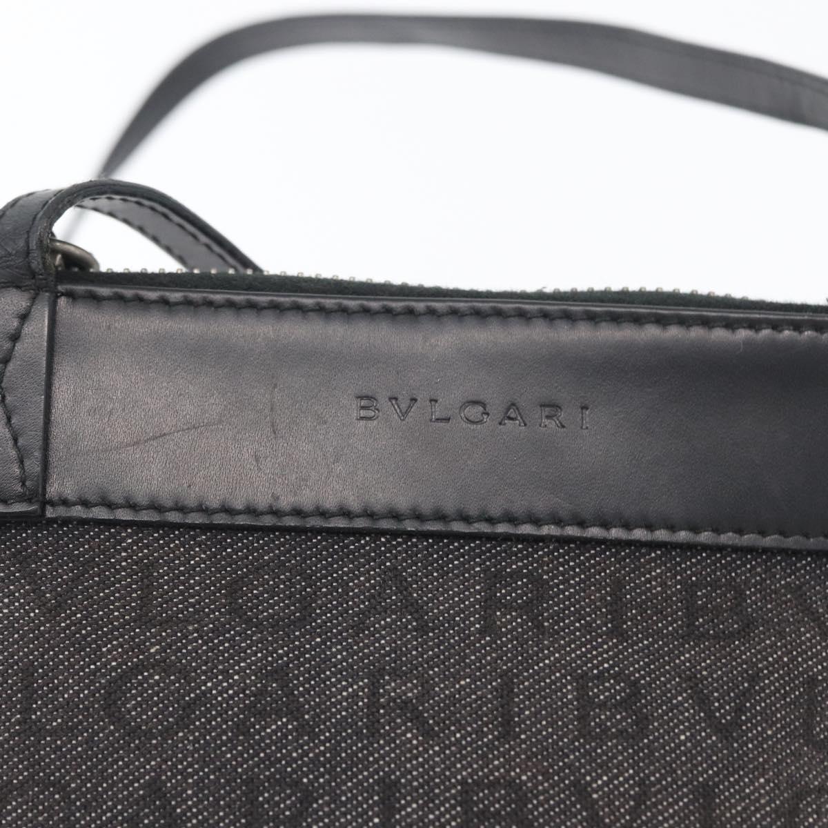 BVLGARI Logo Mania Shoulder Bag Canvas Black Silver Auth 173542
