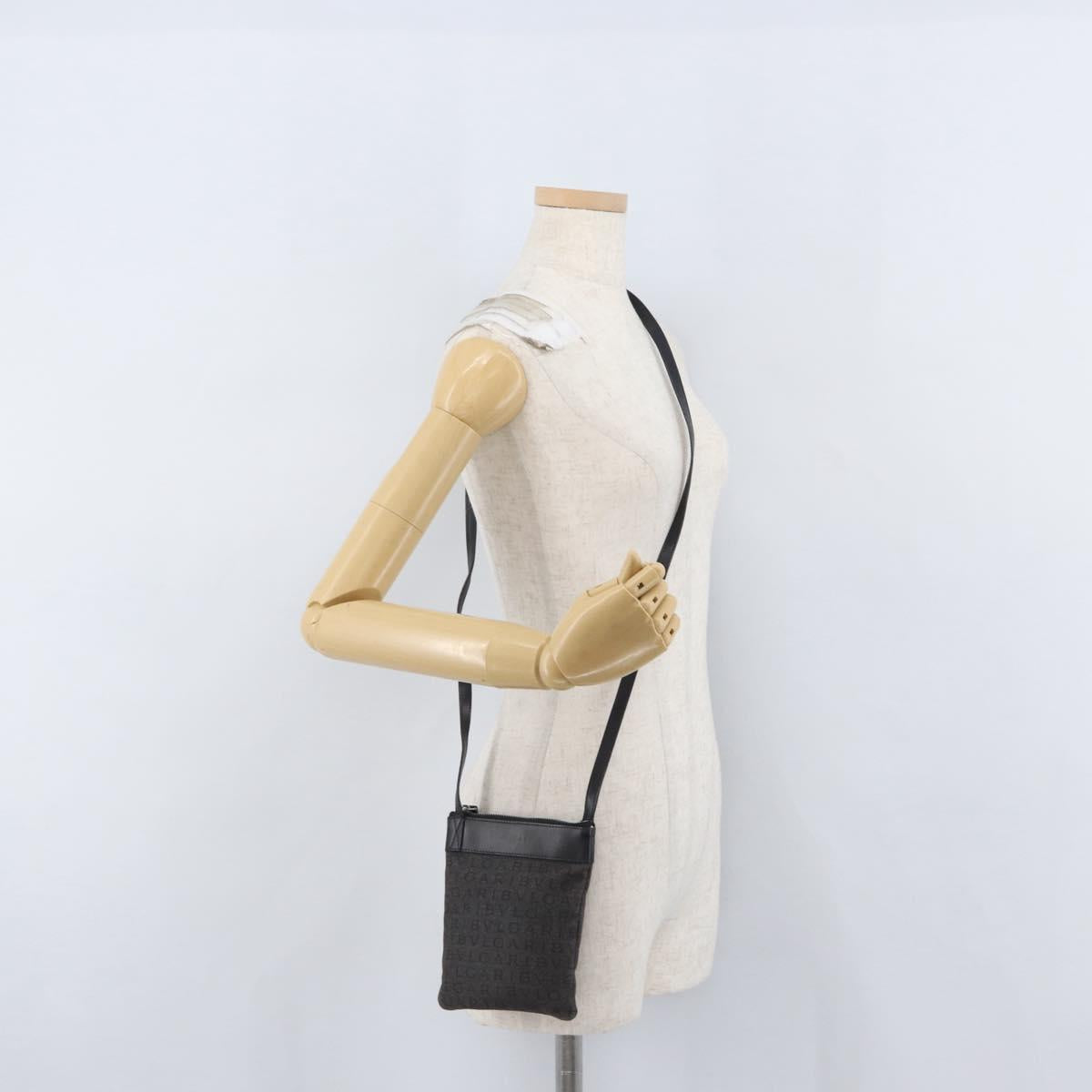 BVLGARI Logo Mania Shoulder Bag Canvas Black Silver Auth 173542