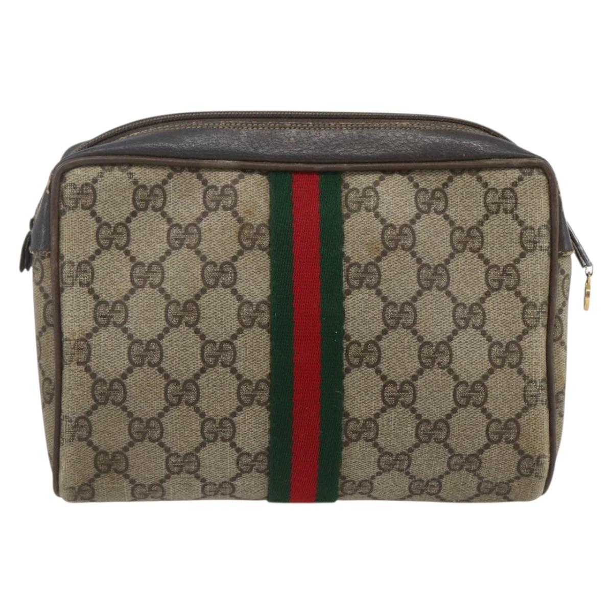 GUCCI GG Supreme Web Sherry Line Clutch Bag PVC Beige Gold 22 01 012 Auth 173548