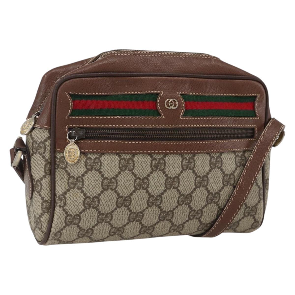 GUCCI GG Supreme Web Sherry Line Bag PVC Beige Gold 001 56 6655 Auth 173550