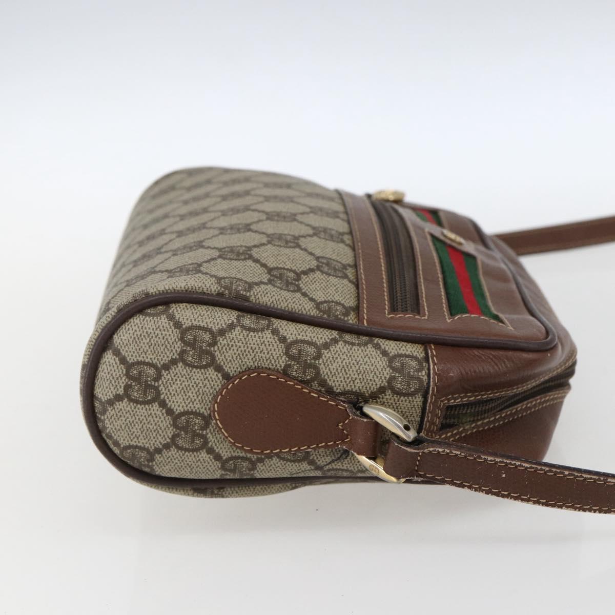 GUCCI GG Supreme Web Sherry Line Bag PVC Beige Gold 001 56 6655 Auth 173550