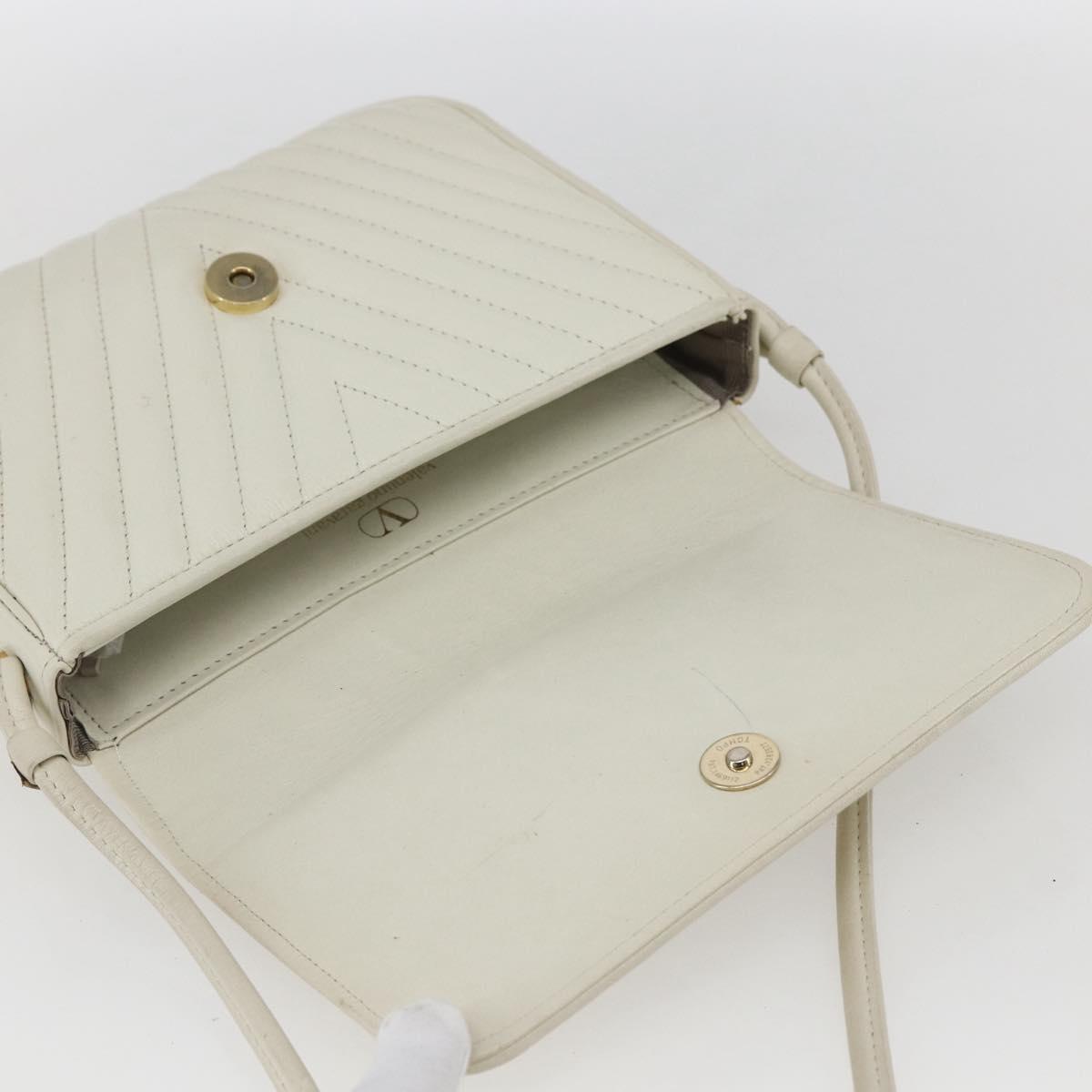 VALENTINO Shoulder Bag Leather White Gold Auth 173552