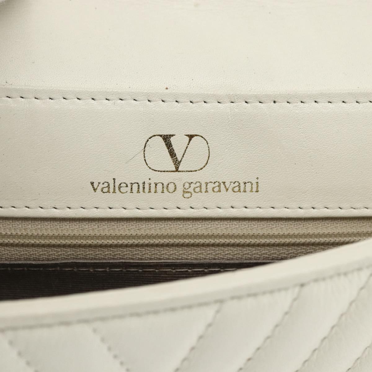 VALENTINO Shoulder Bag Leather White Gold Auth 173552