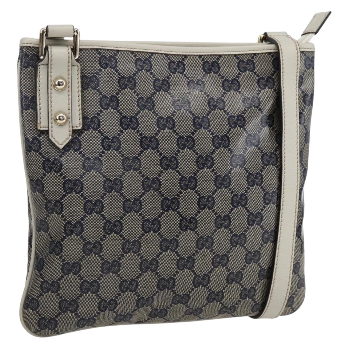 GUCCI GG Crystal Shoulder Bag Coated Canvas Navy Gold 257246 Auth 173553V