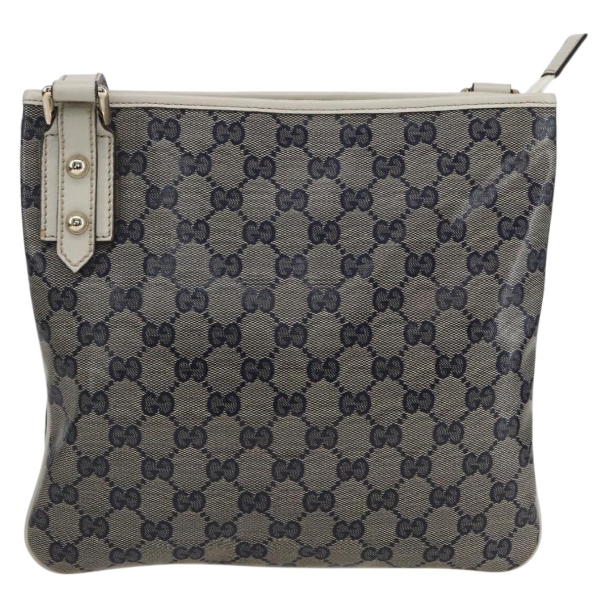 GUCCI GG Crystal Shoulder Bag Coated Canvas Navy Gold 257246 Auth 173553V