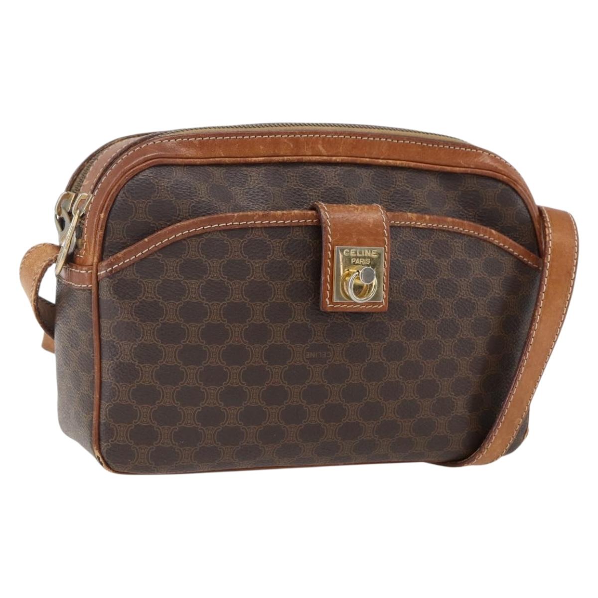 CELINE Macadam Canvas Shoulder Bag PVC Leather Brown Gold Auth 173557