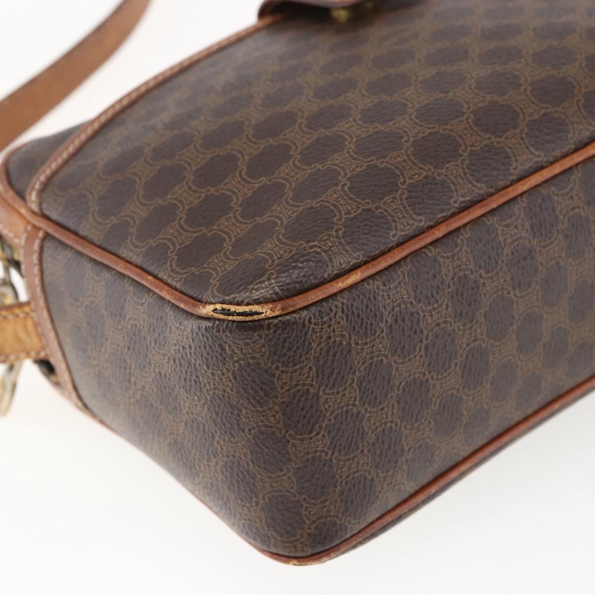 CELINE Macadam Canvas Shoulder Bag PVC Leather Brown Gold Auth 173557