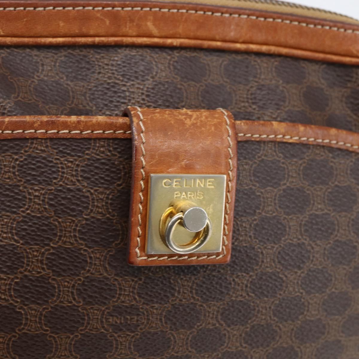 CELINE Macadam Canvas Shoulder Bag PVC Leather Brown Gold Auth 173557