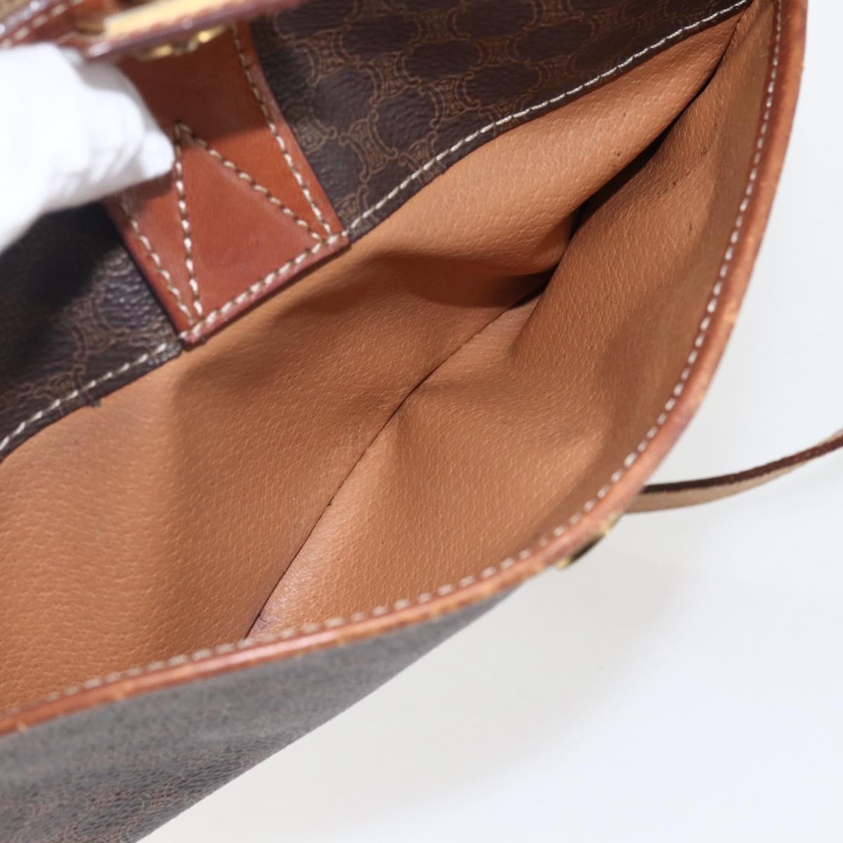 CELINE Macadam Canvas Shoulder Bag PVC Leather Brown Gold Auth 173557