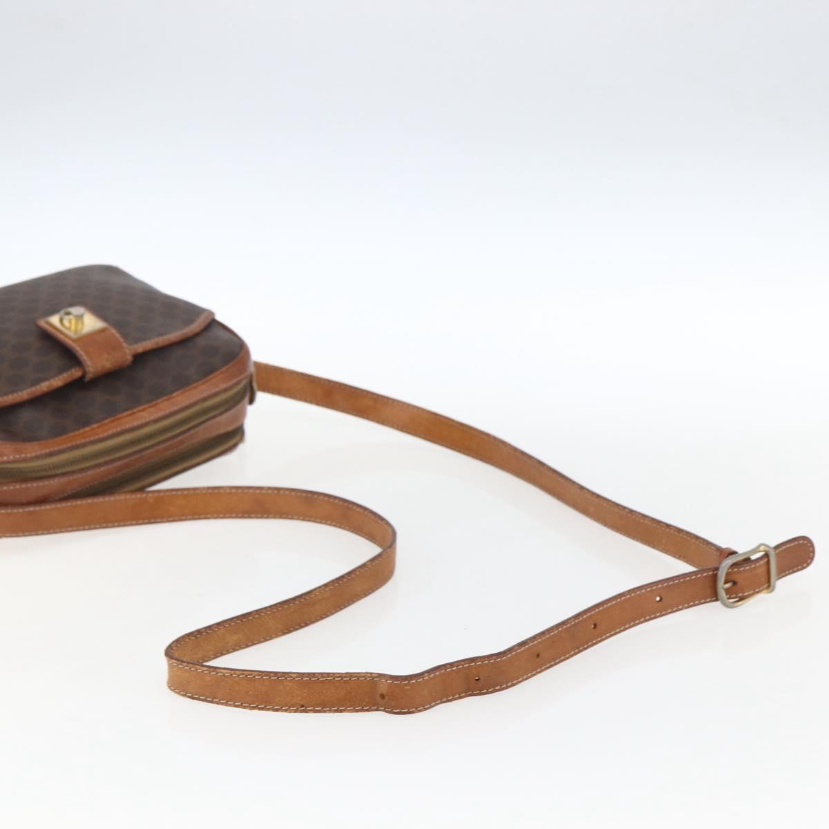 CELINE Macadam Canvas Shoulder Bag PVC Leather Brown Gold Auth 173557
