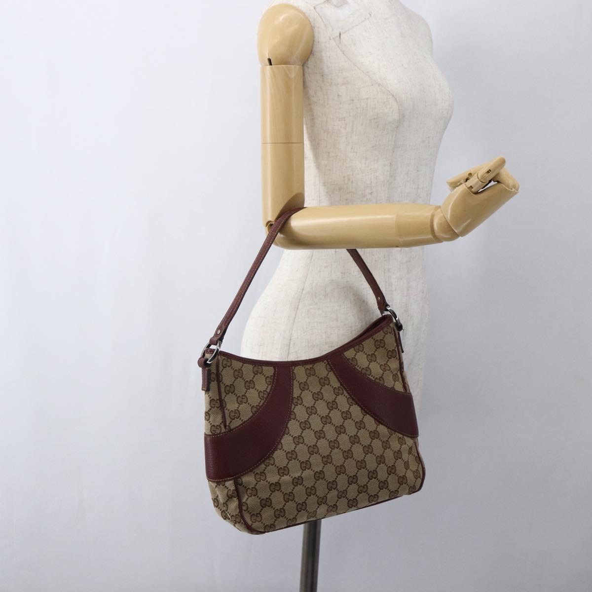 GUCCI GG Canvas Shoulder Bag Beige Gold 113012 Auth 173564