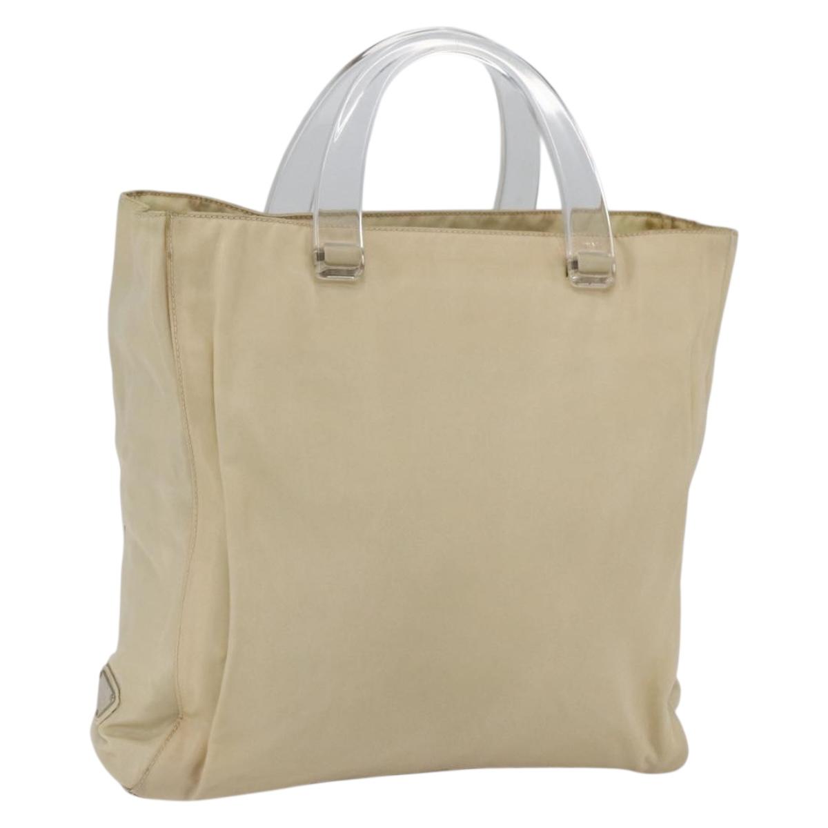 PRADA Hand Bag Nylon plastic Beige Clear Auth 173565