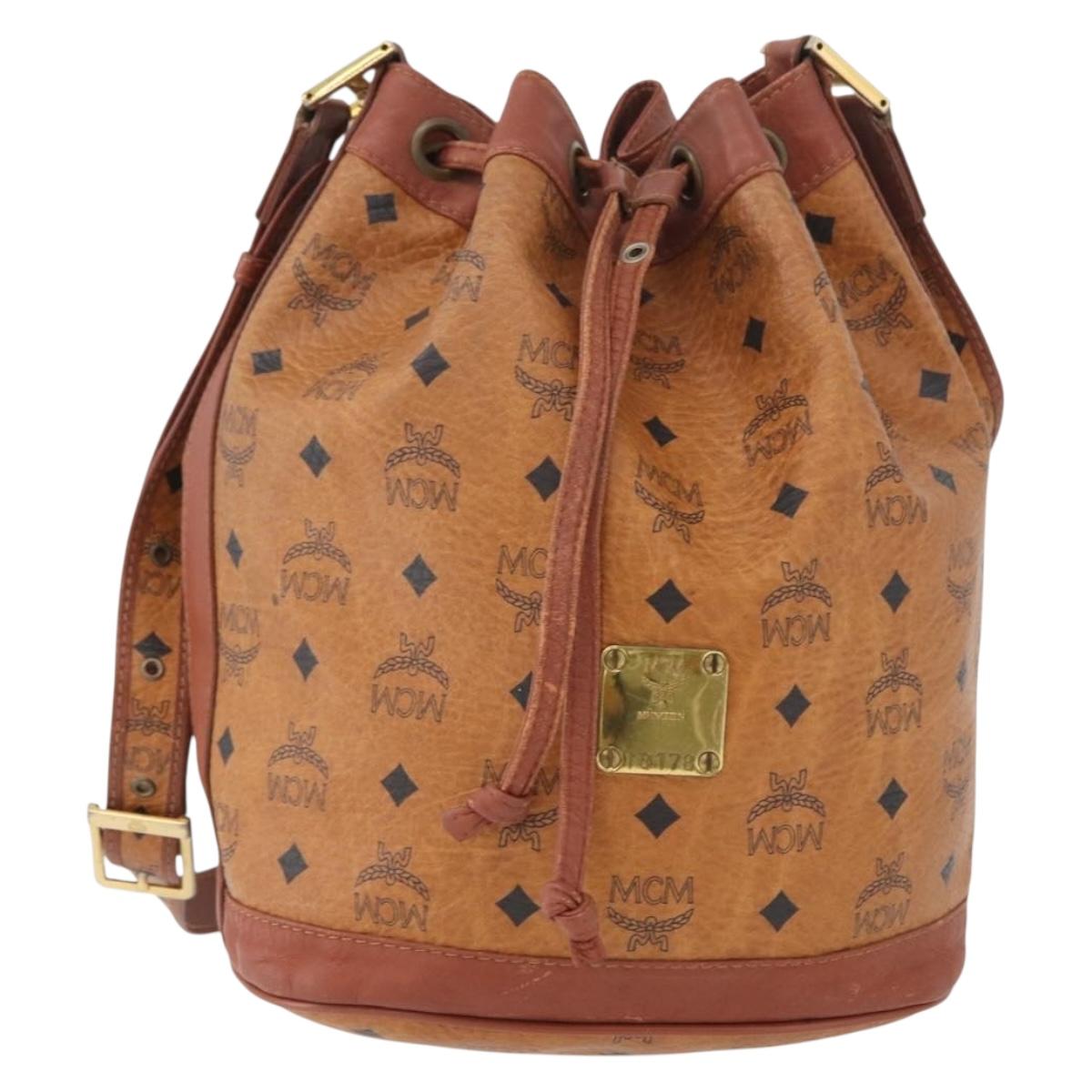 MCM Vicetos Logogram Shoulder Bag PVC Leather Brown Gold Auth 173576