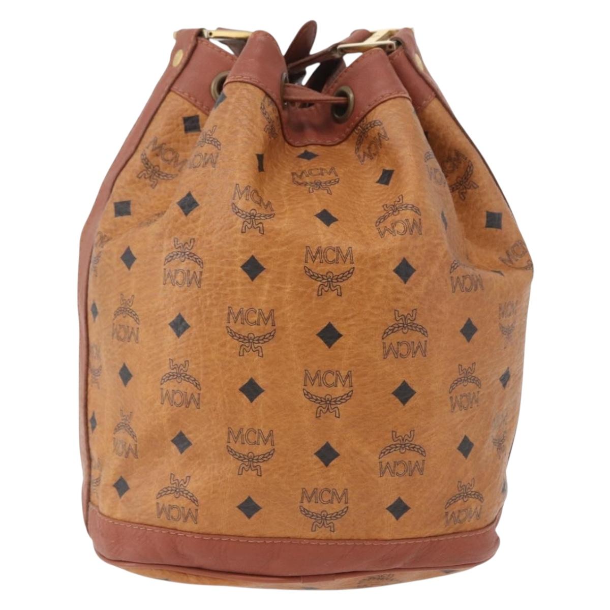 MCM Vicetos Logogram Shoulder Bag PVC Leather Brown Gold Auth 173576
