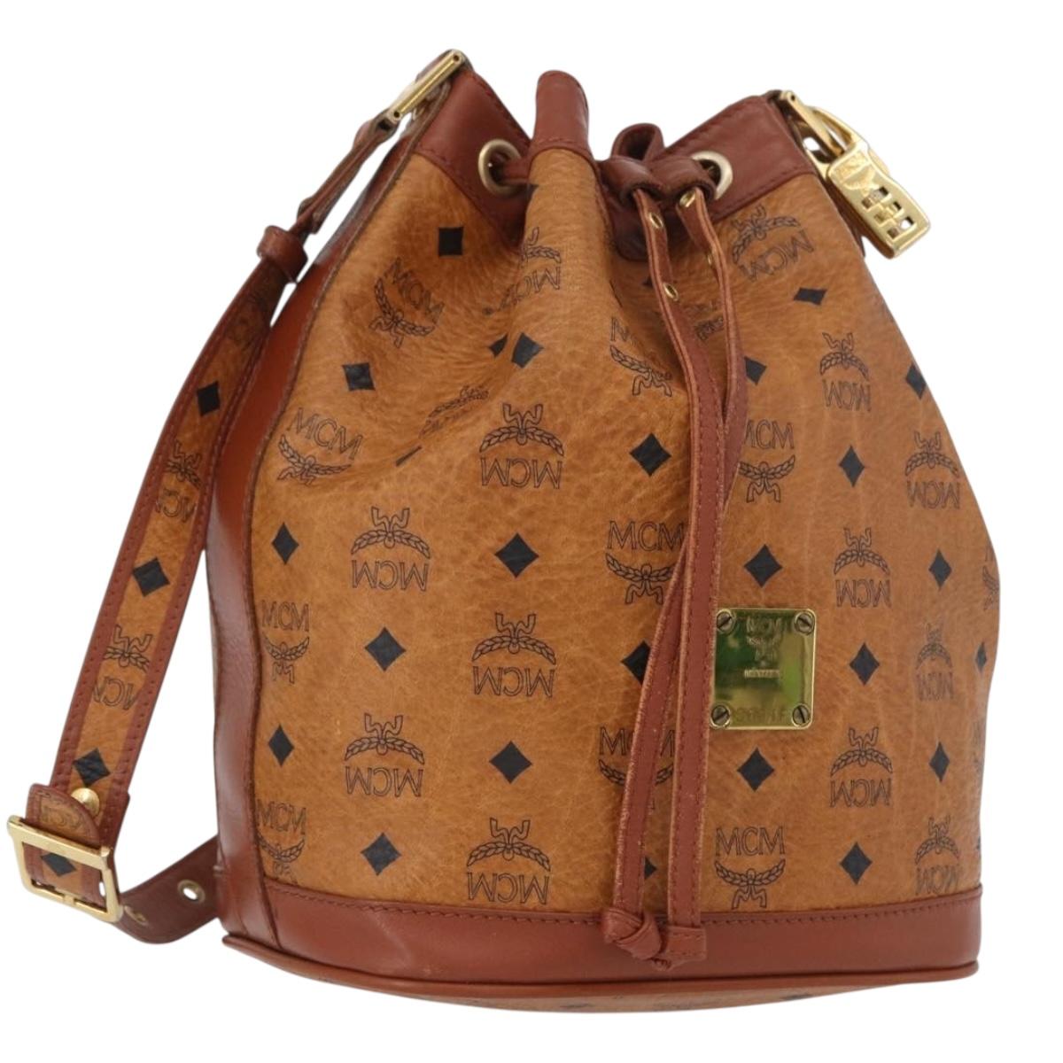 MCM Vicetos Logogram Shoulder Bag PVC Leather Brown Gold Auth 173578