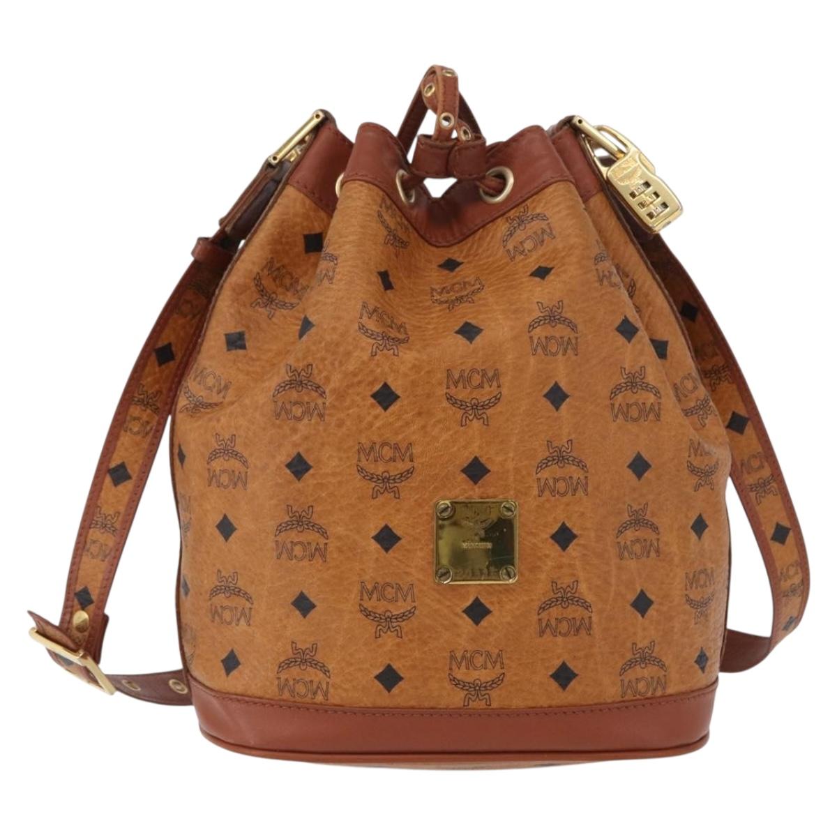 MCM Vicetos Logogram Shoulder Bag PVC Leather Brown Gold Auth 173578