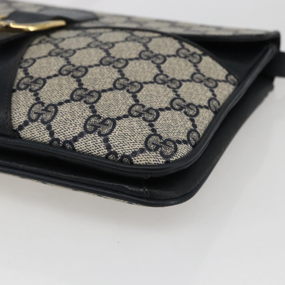 GUCCI GG Supreme Shoulder Bag PVC Navy Gold Auth 173579