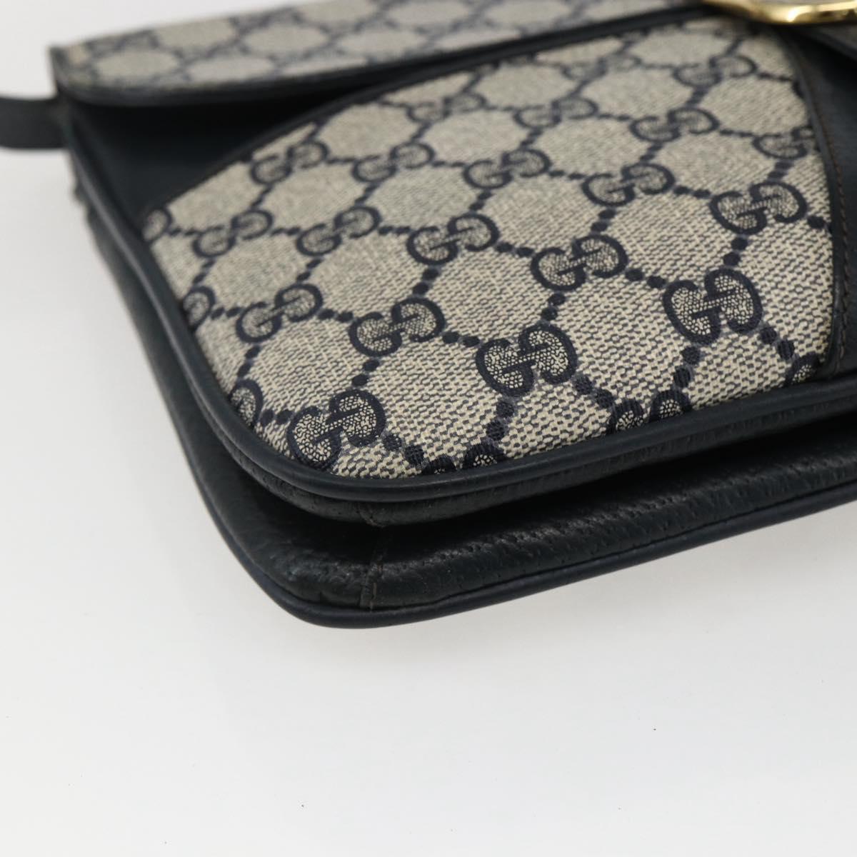 GUCCI GG Supreme Shoulder Bag PVC Navy Gold Auth 173579