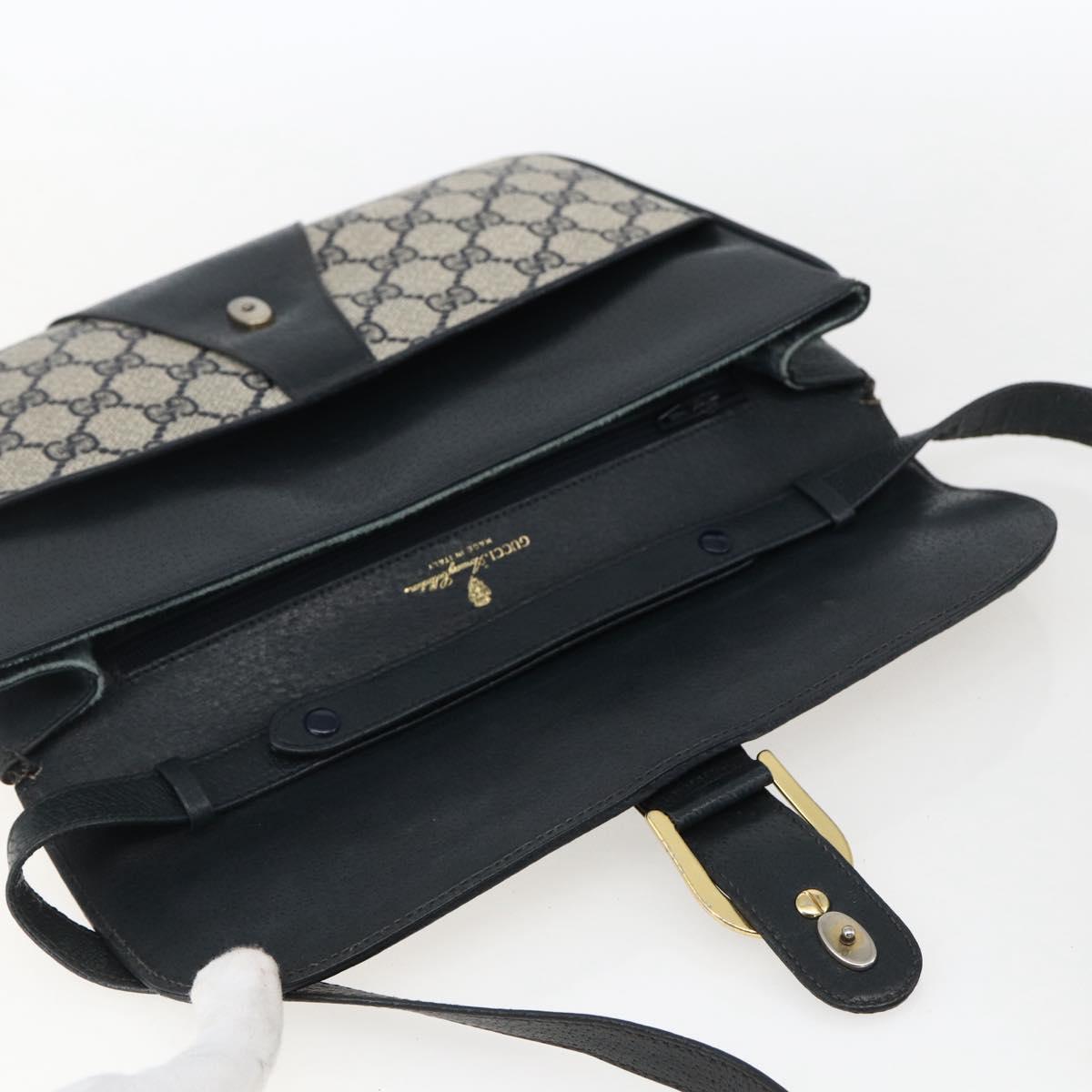 GUCCI GG Supreme Shoulder Bag PVC Navy Gold Auth 173579