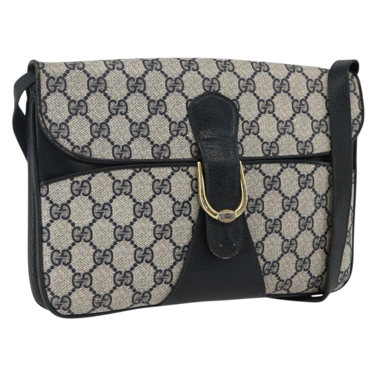 GUCCI GG Supreme Shoulder Bag PVC Navy Gold Auth 173579