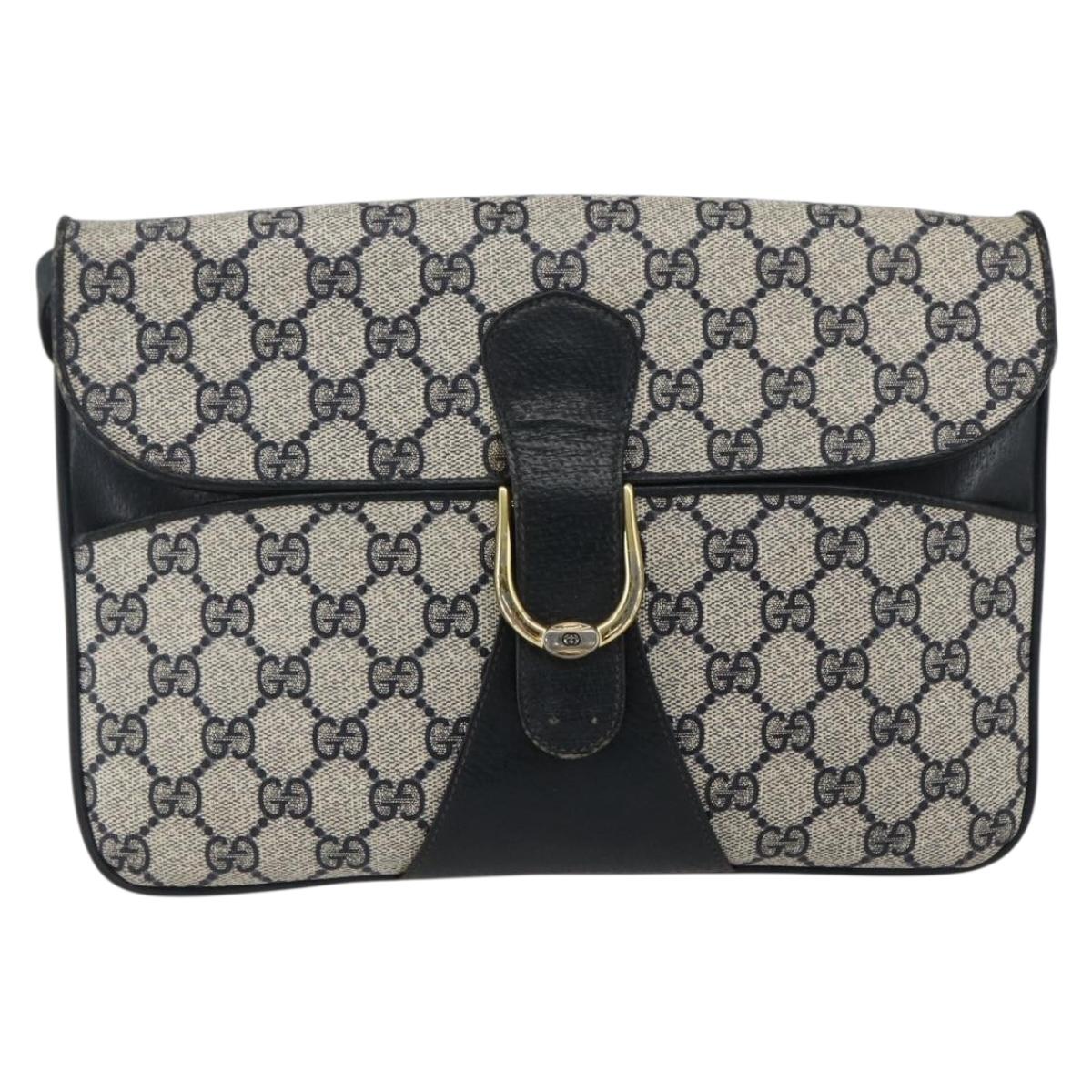 GUCCI GG Supreme Shoulder Bag PVC Navy Gold Auth 173579