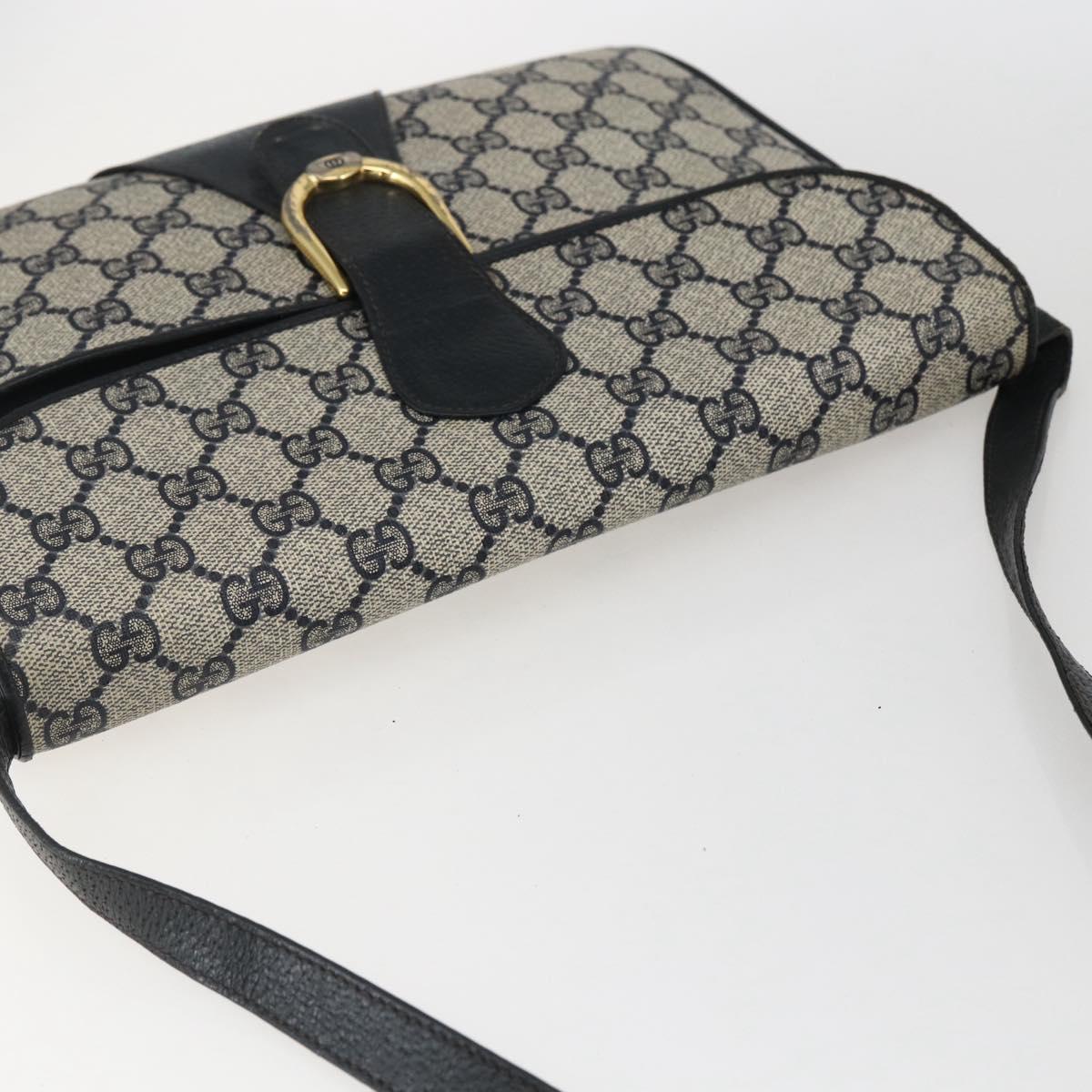 GUCCI GG Supreme Shoulder Bag PVC Navy Gold Auth 173579