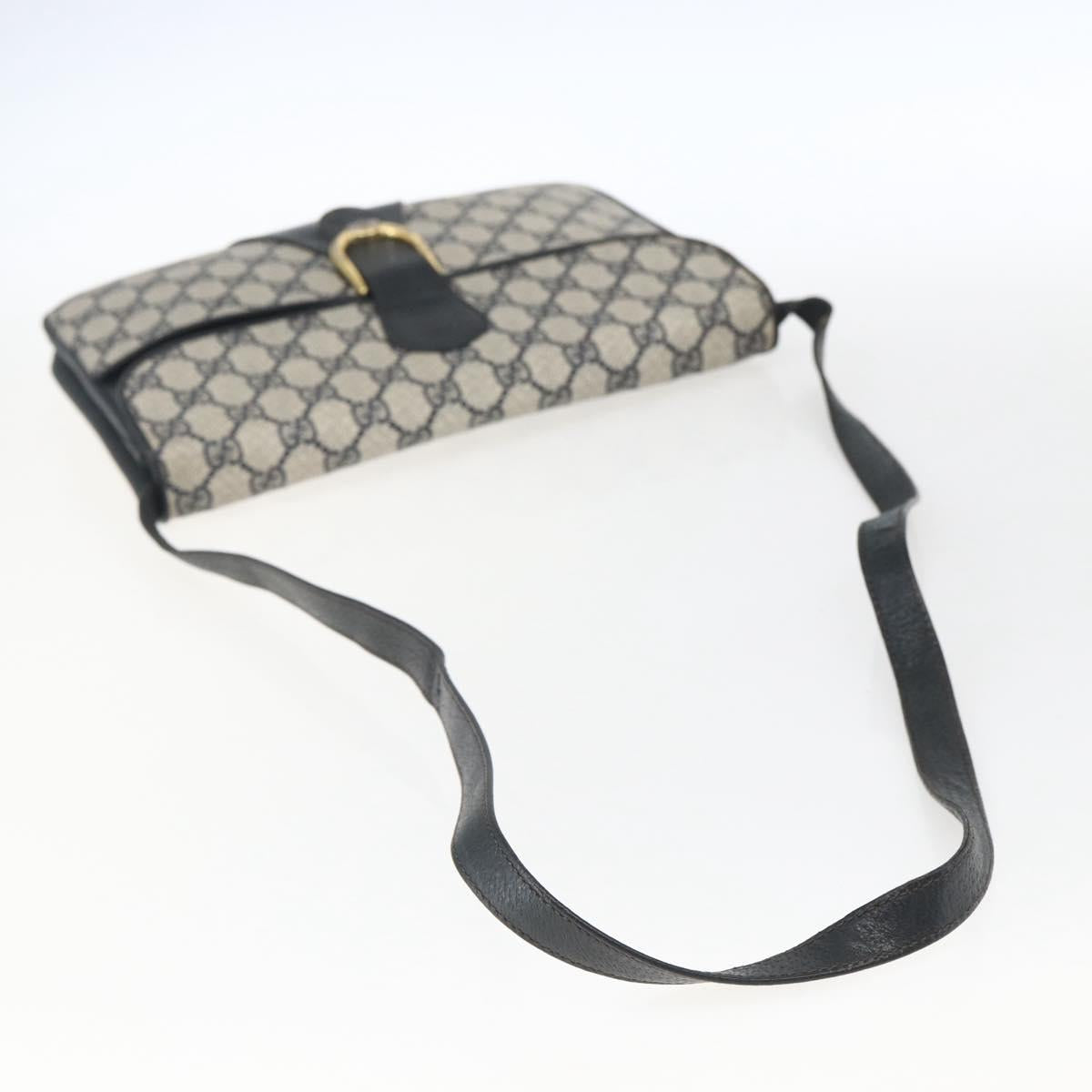 GUCCI GG Supreme Shoulder Bag PVC Navy Gold Auth 173579