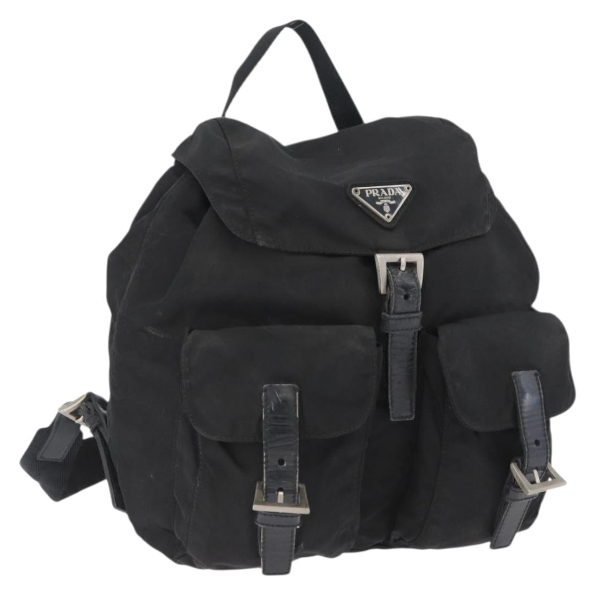 PRADA Backpack Nylon Black Silver Auth 173583