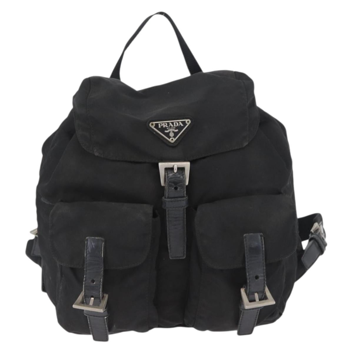 PRADA Backpack Nylon Black Silver Auth 173583