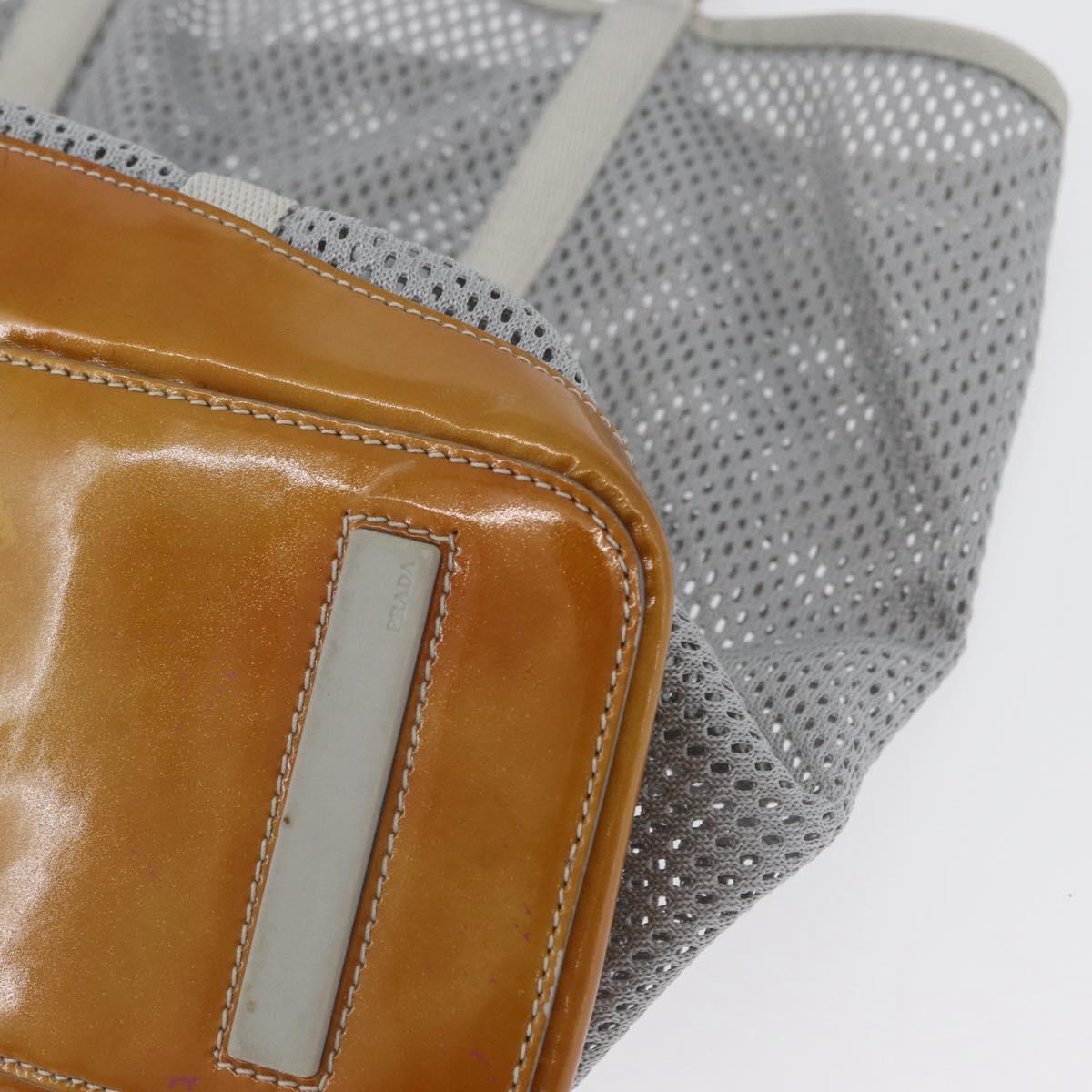 PRADA Mesh Sports Hand Bag Nylon patent leather Gray Silver Auth 173584