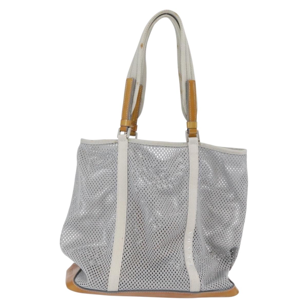 PRADA Mesh Sports Hand Bag Nylon patent leather Gray Silver Auth 173584