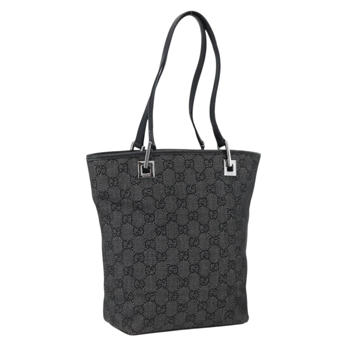 GUCCI GG Canvas Tote Bag Black Silver 31244 Auth 173595
