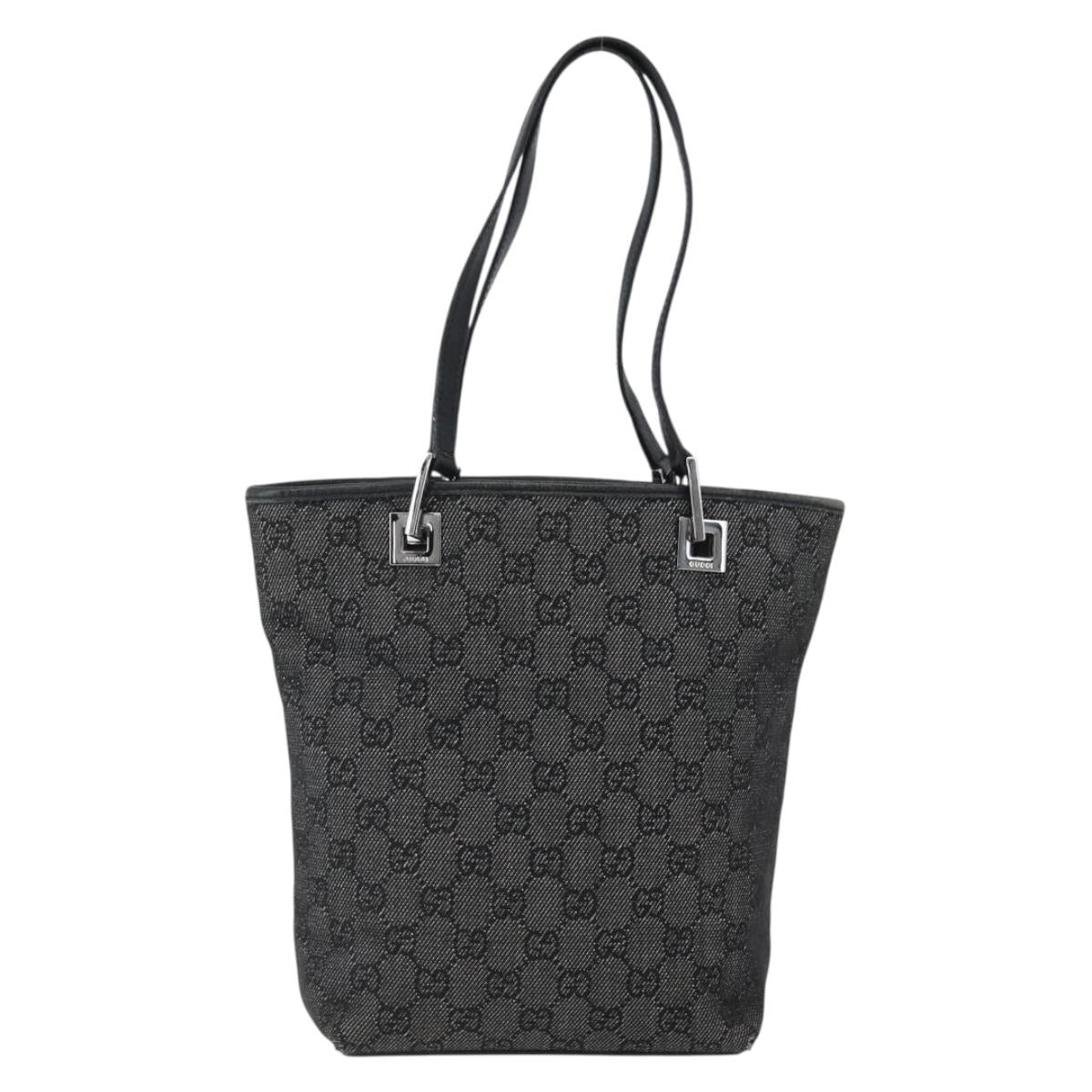 GUCCI GG Canvas Tote Bag Black Silver 31244 Auth 173595