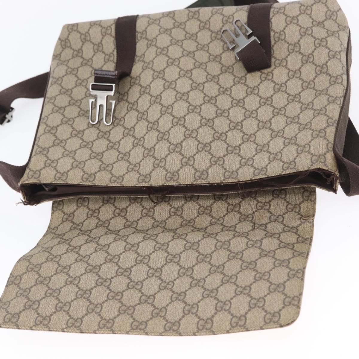 GUCCI GG Supreme Shoulder Bag PVC Leather Beige Silver 122373 Auth 173598
