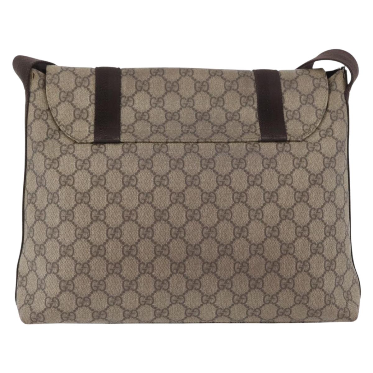 GUCCI GG Supreme Shoulder Bag PVC Leather Beige Silver 122373 Auth 173598