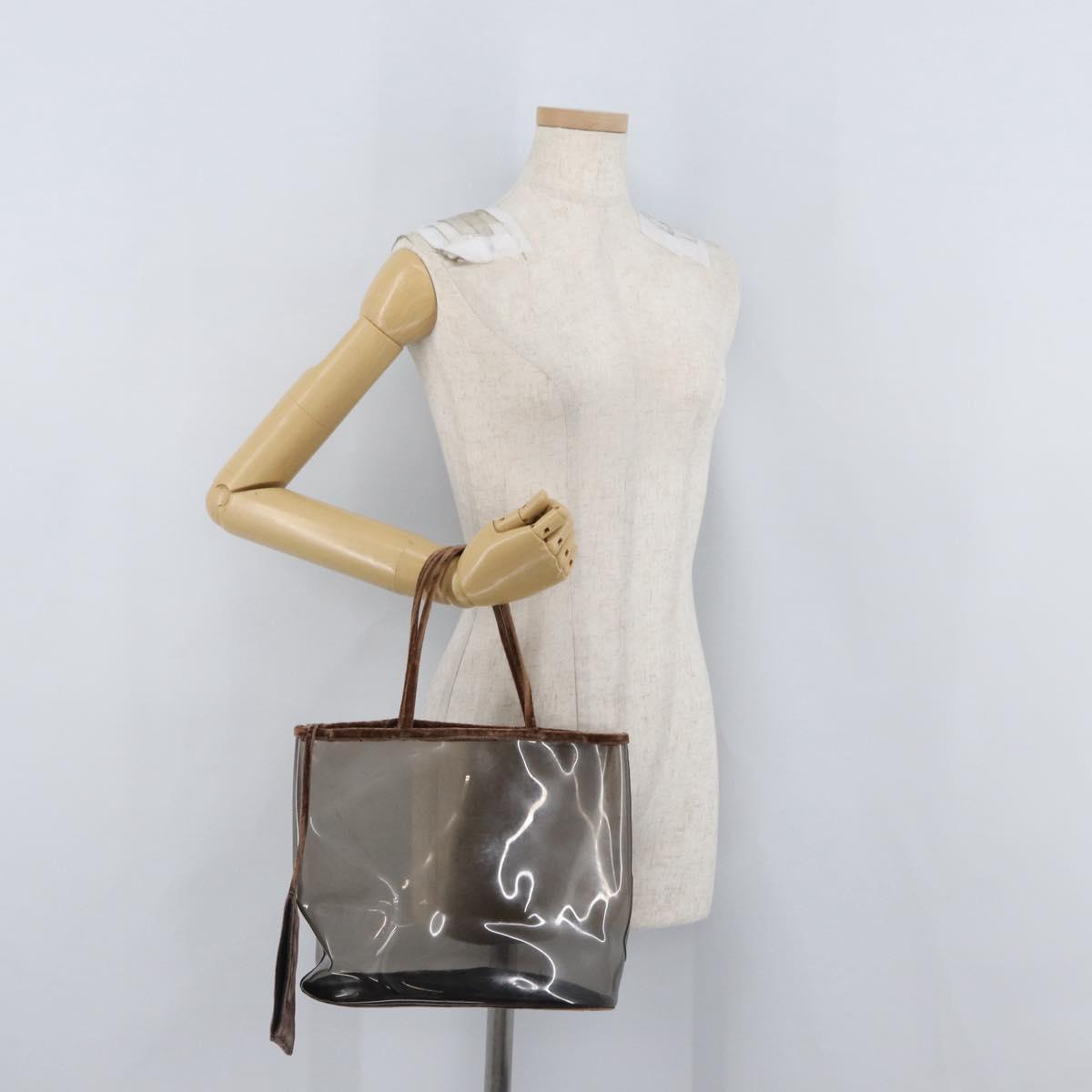 PRADA Tote Bag Velour Vinyl Brown Auth 173602