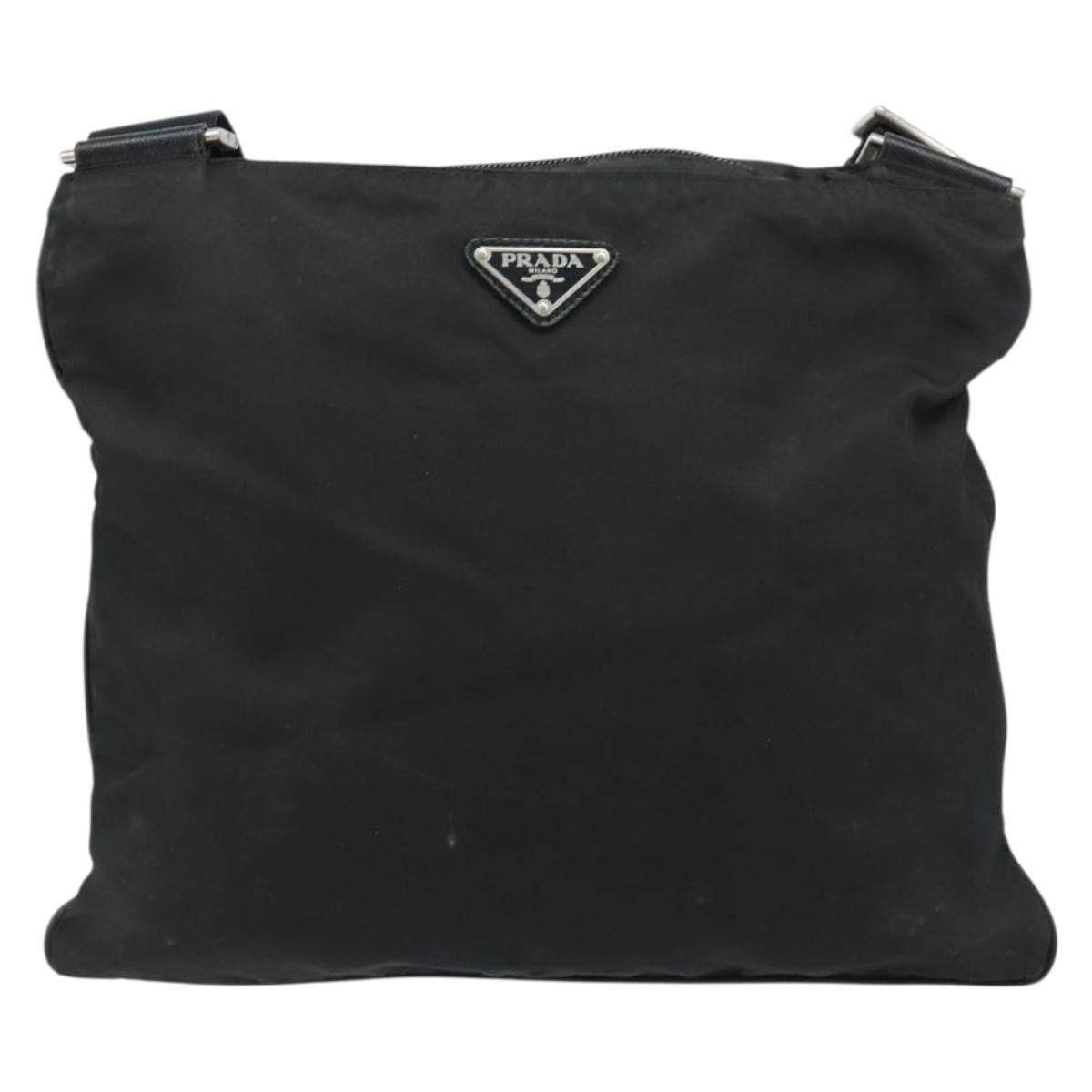 PRADA Shoulder Bag Nylon Black Silver Auth 173604