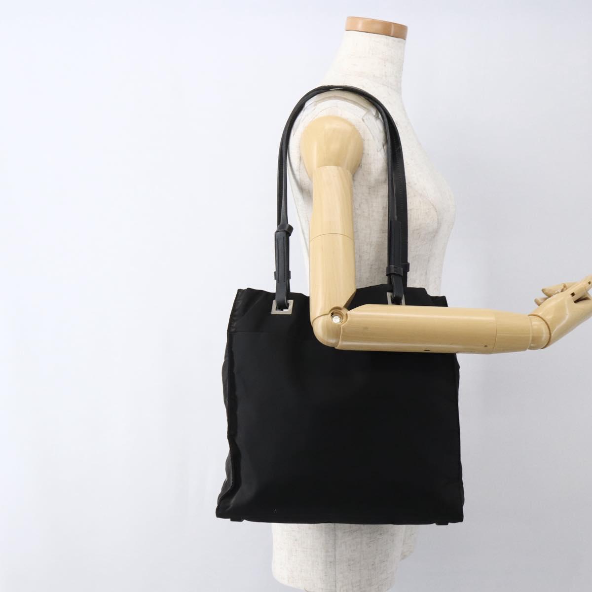PRADA Tote Bag Nylon Leather Black Auth 173605
