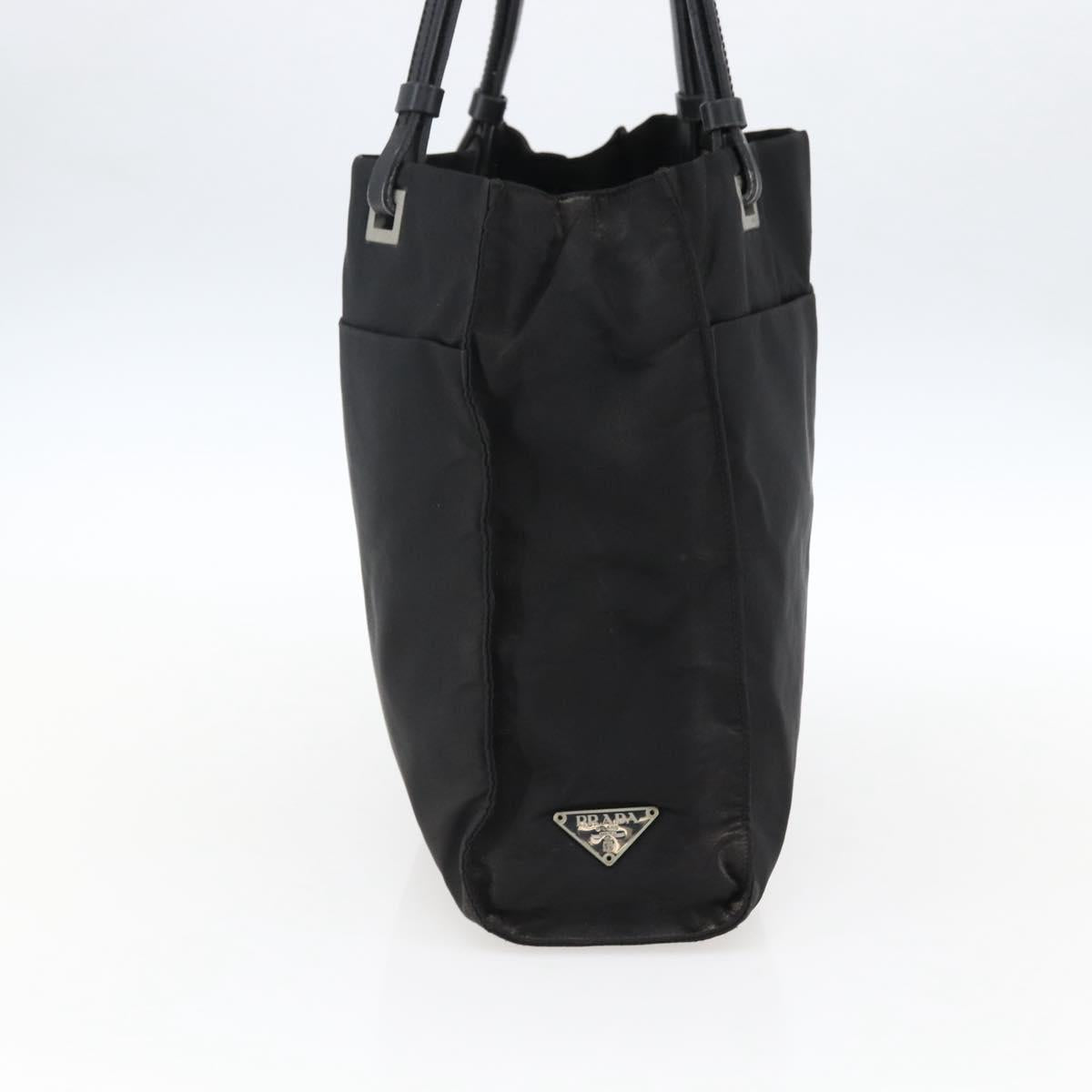 PRADA Tote Bag Nylon Leather Black Auth 173605