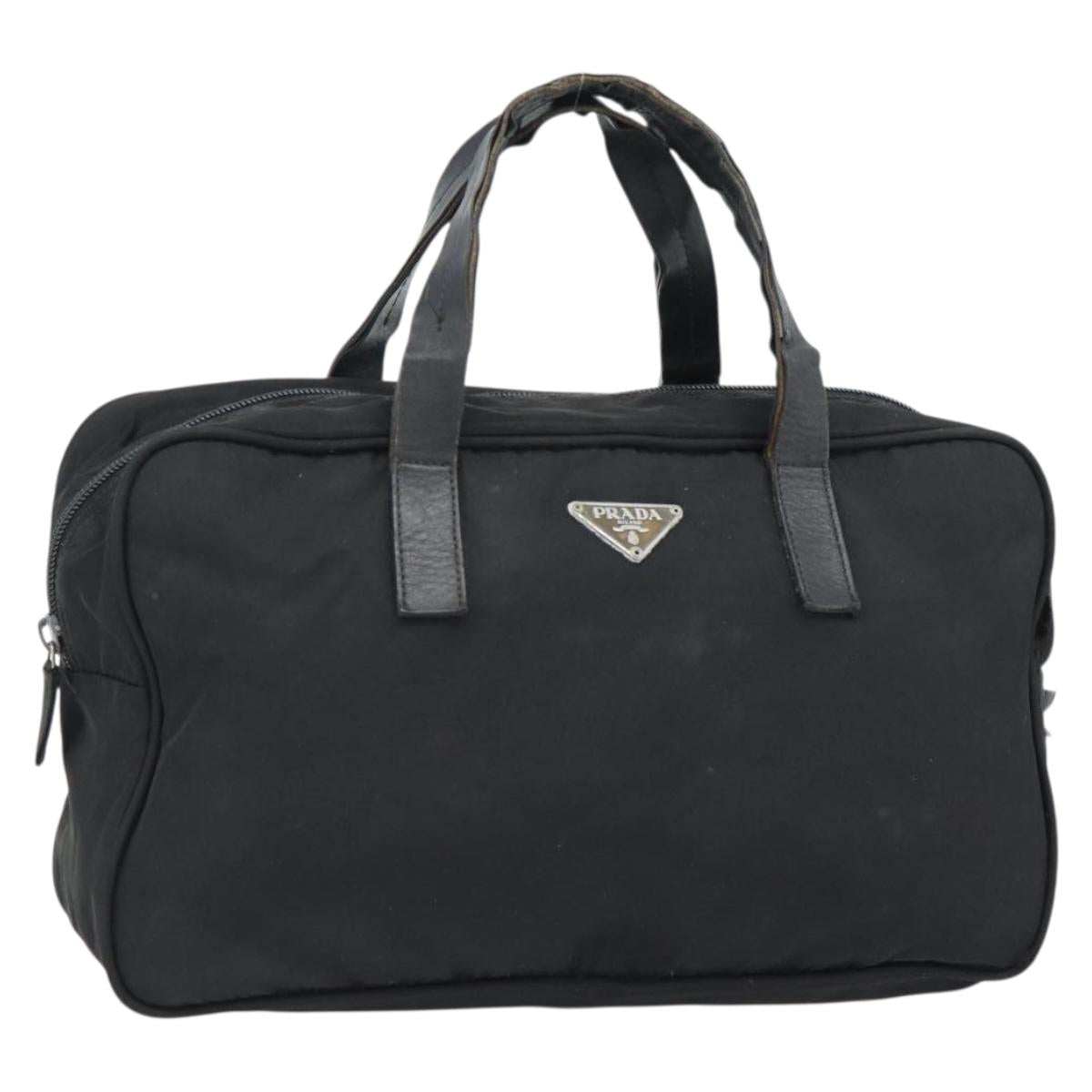 PRADA Hand Bag Nylon Black Silver Auth 173607