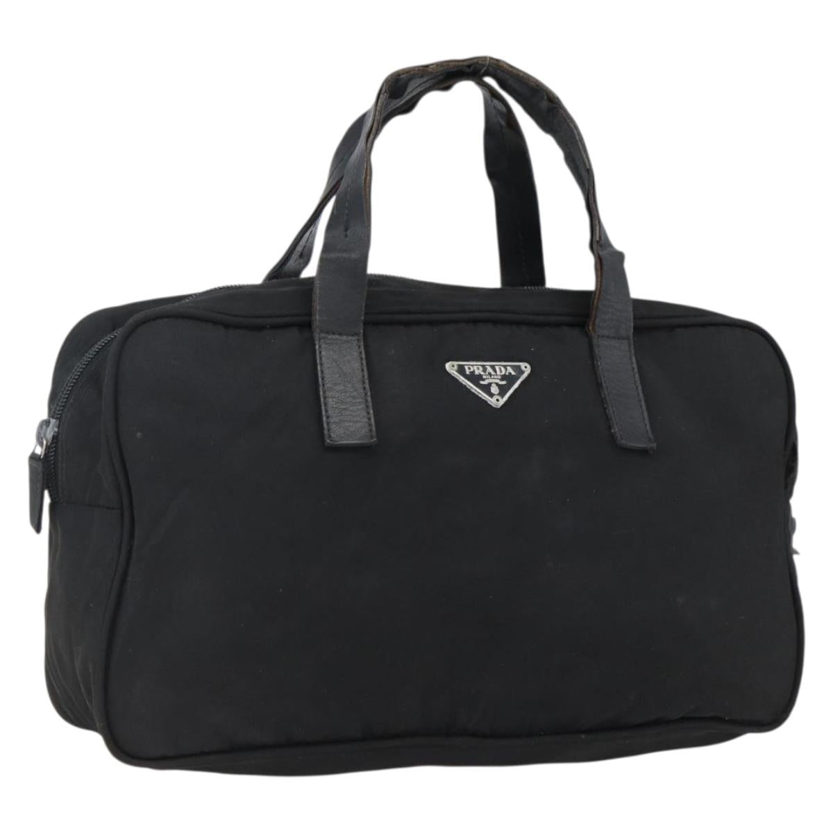 PRADA Hand Bag Nylon Black Silver Auth 173607