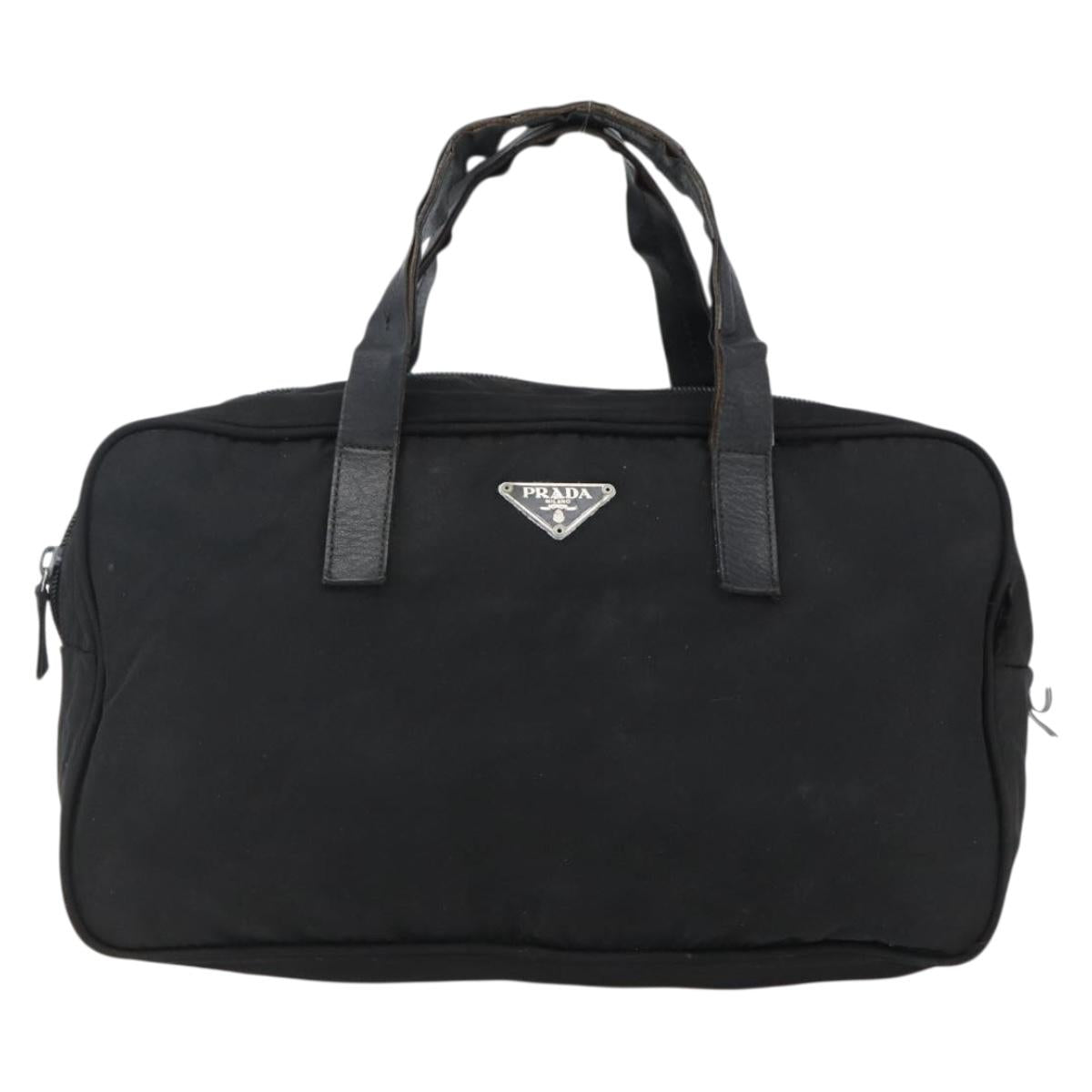 PRADA Hand Bag Nylon Black Silver Auth 173607